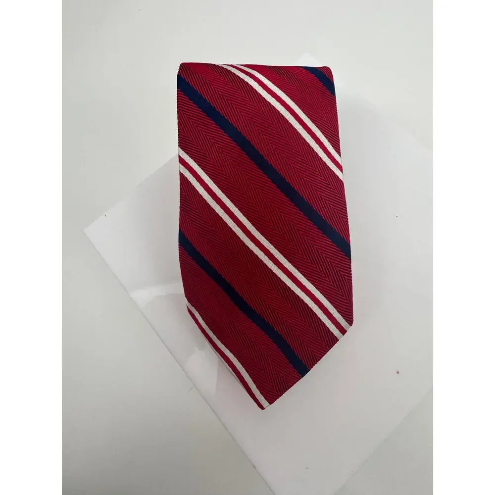 Brooks Brothers NWOT Men's Red & Navy Blue Silk Blend Striped Neck Tie